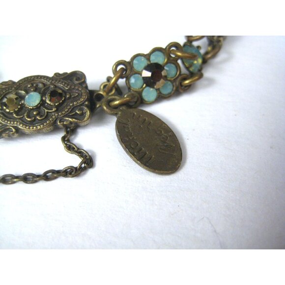 Michal Negrin Bronze Chain Bracelet Flower Swarovski AB Crystals Victorian Reviv - Picture 2 of 8